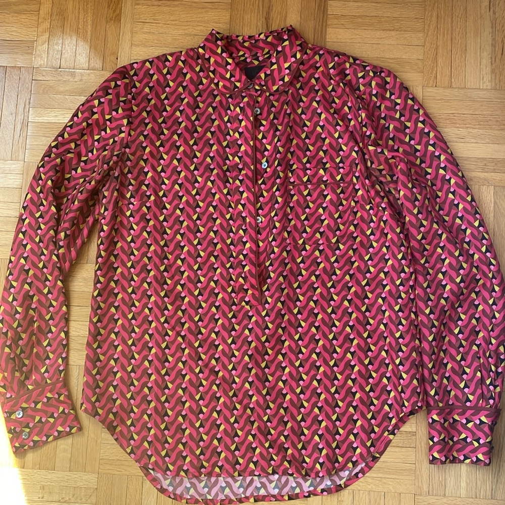 J. Crew pajama top blouse, silk, patterned